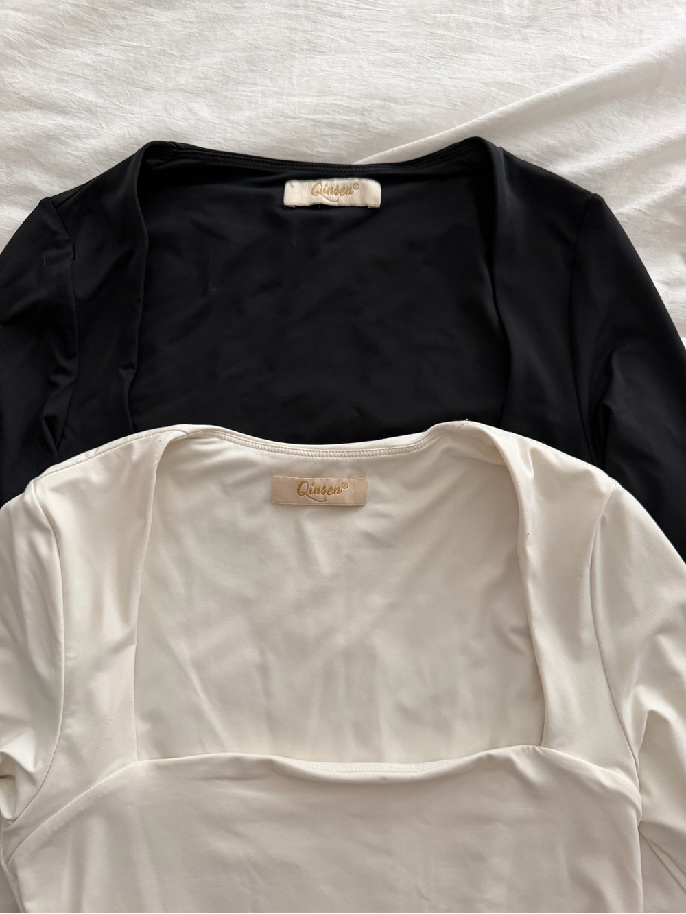 Qinsen Two Pack Square-Neck Bodysuits — Black & White